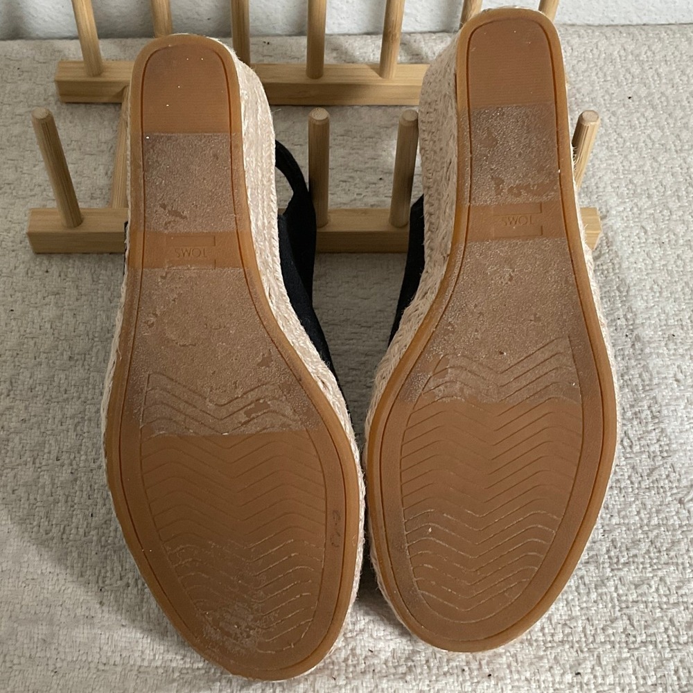 TOMS Black Canvas Peep Toe Espadrille Wedge Slingback Sandals 10022387 Womens 8 - Picture 8 of 14